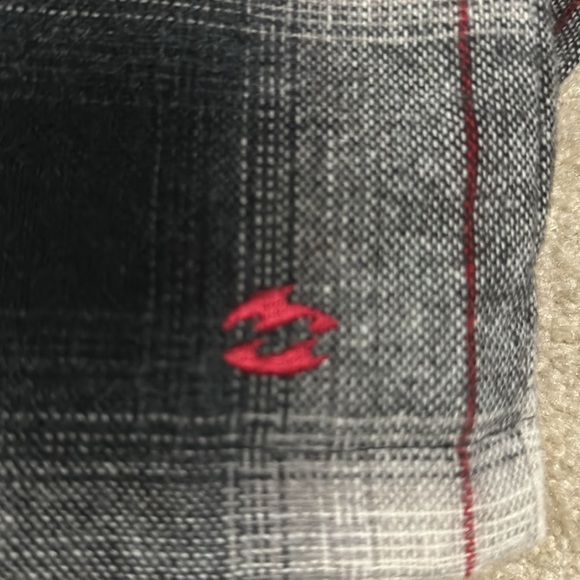 Billabong Wool Blend Plaid Peacoat Jacket Black Red White Snap Tab Closure-M - Picture 8 of 13